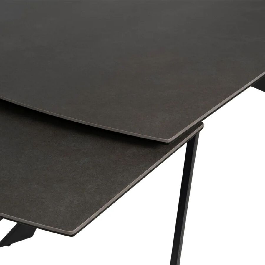 Mesa de comedor extensible de cer&aacute;mica y cristal gris oscuro 180/260x90x76cm
