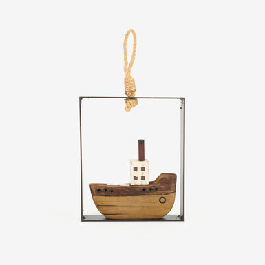 Decoraci&oacute;n de pared de madera cuadro barco 15x15cm