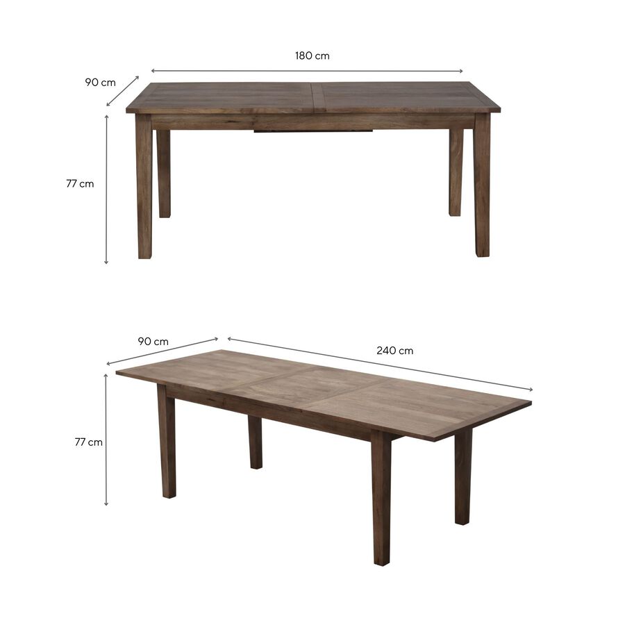Mesa de comedor extensible de madera de mango Mishu 180/240x90x77cm