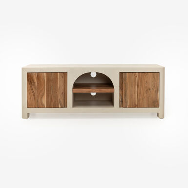 Mueble de TV de madera de acacia y microcemento Kurli 145x35x51cm Clau&Chloe