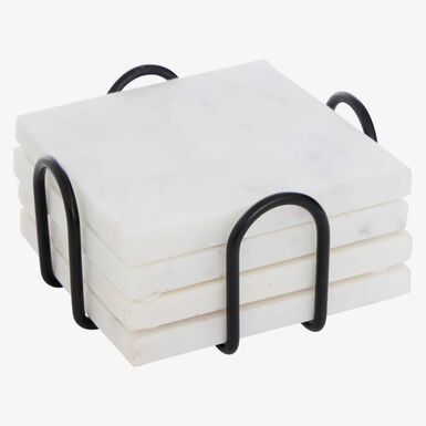 Set de posavasos StoneBase de m&aacute;rmol blanco 10cm