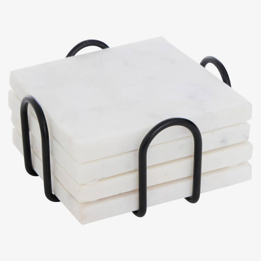 Set de posavasos StoneBase de m&aacute;rmol blanco 10cm