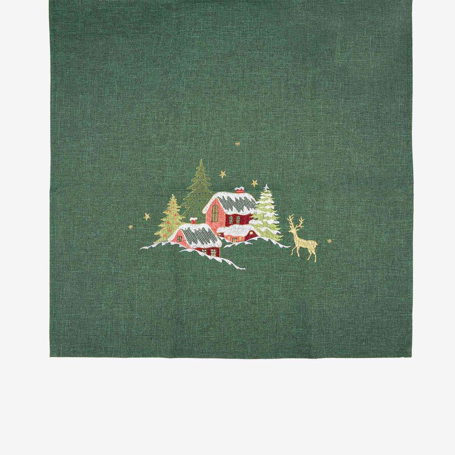 Camino de mesa verde bordado Pueblo 50x150cm