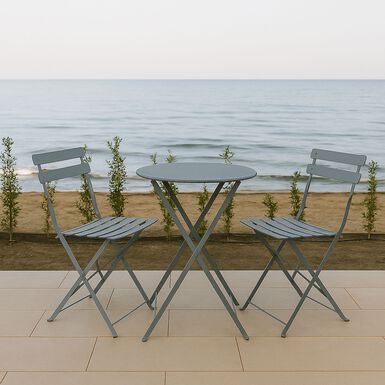 Set de jardín de mesa y 2 sillas de acero gris oscuro Bistro