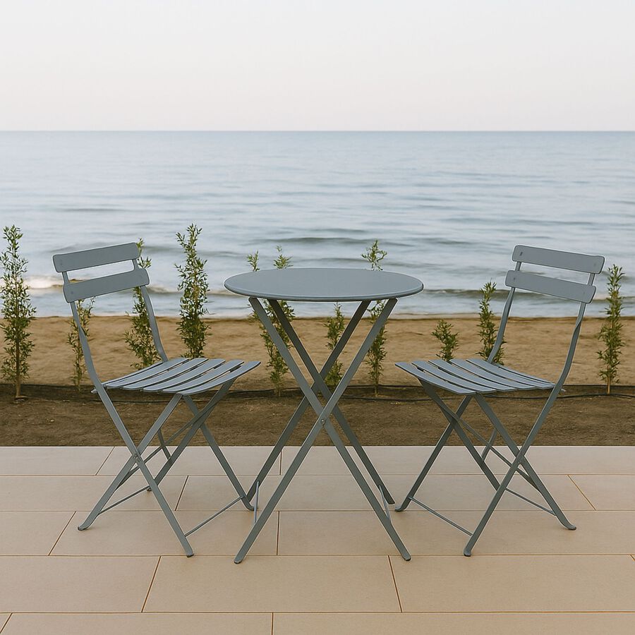 Set de jardín de mesa y 2 sillas de acero gris oscuro Bistro