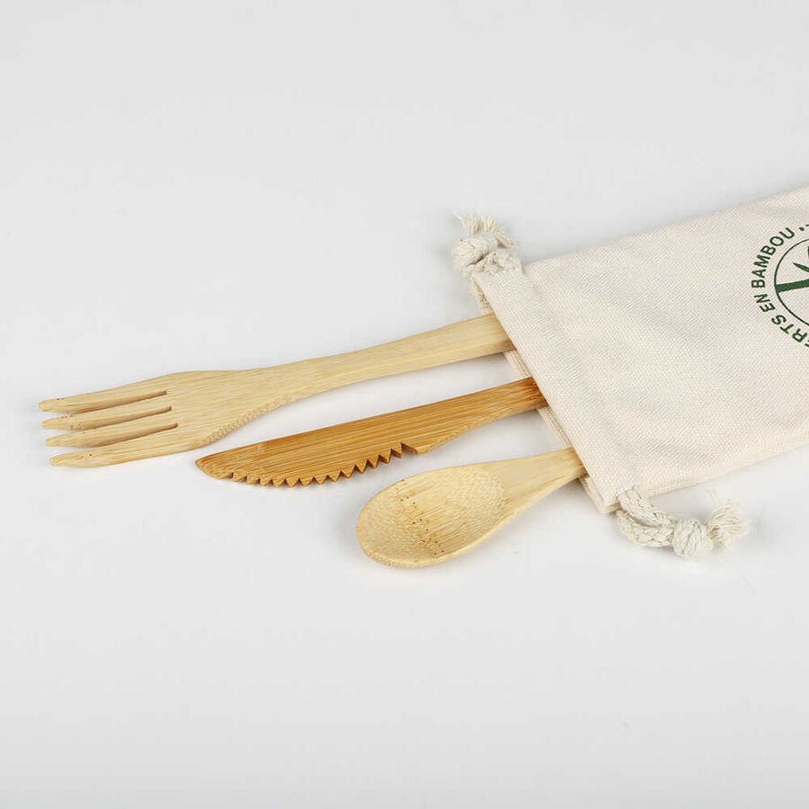 Set de 3 cubiertos reutilizables de bambú