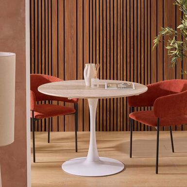 Mesa de comedor blanca de madera efecto travertino Joran &Oslash;102cm 