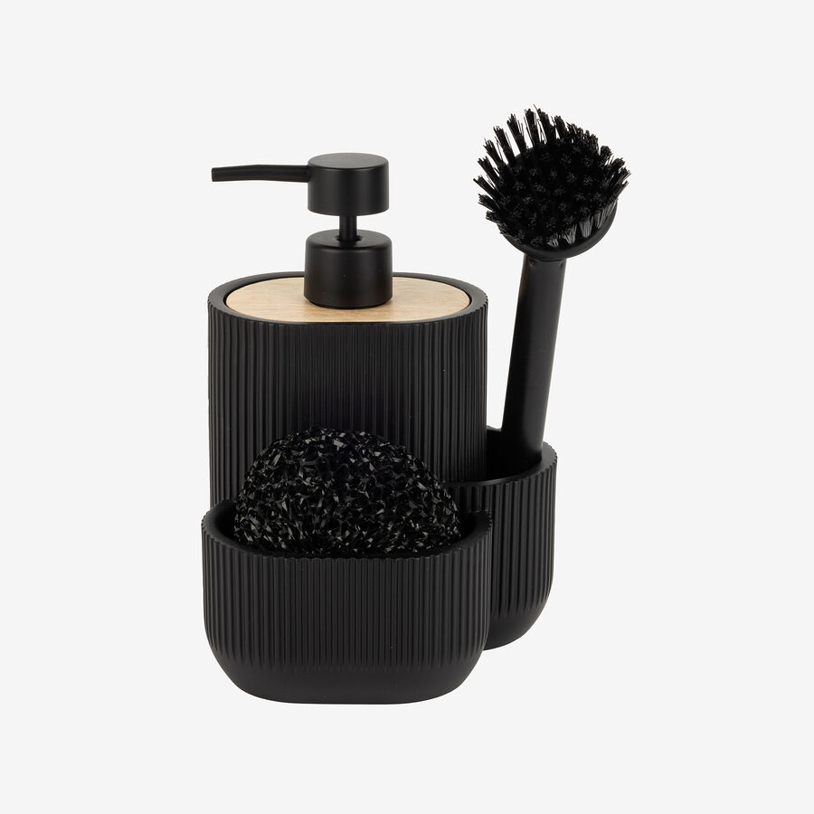 Dispensador de jabón de poliresina con accesorios negro