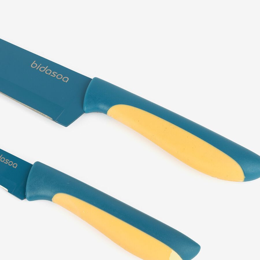 Set de 4 cuchillos y tabla de cortar azul