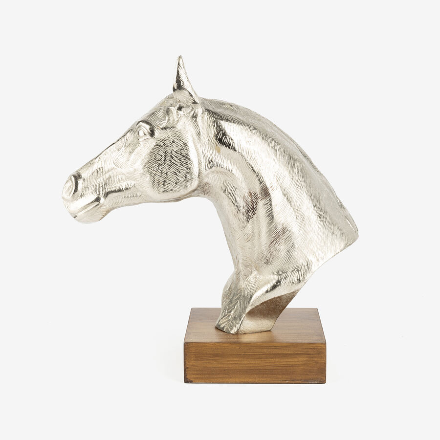 Figura decorativa de aluminio plateado Busto Caballo 28,5x33,5cm