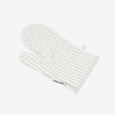 Set de manopla y agarradera de algodón con rayas grises