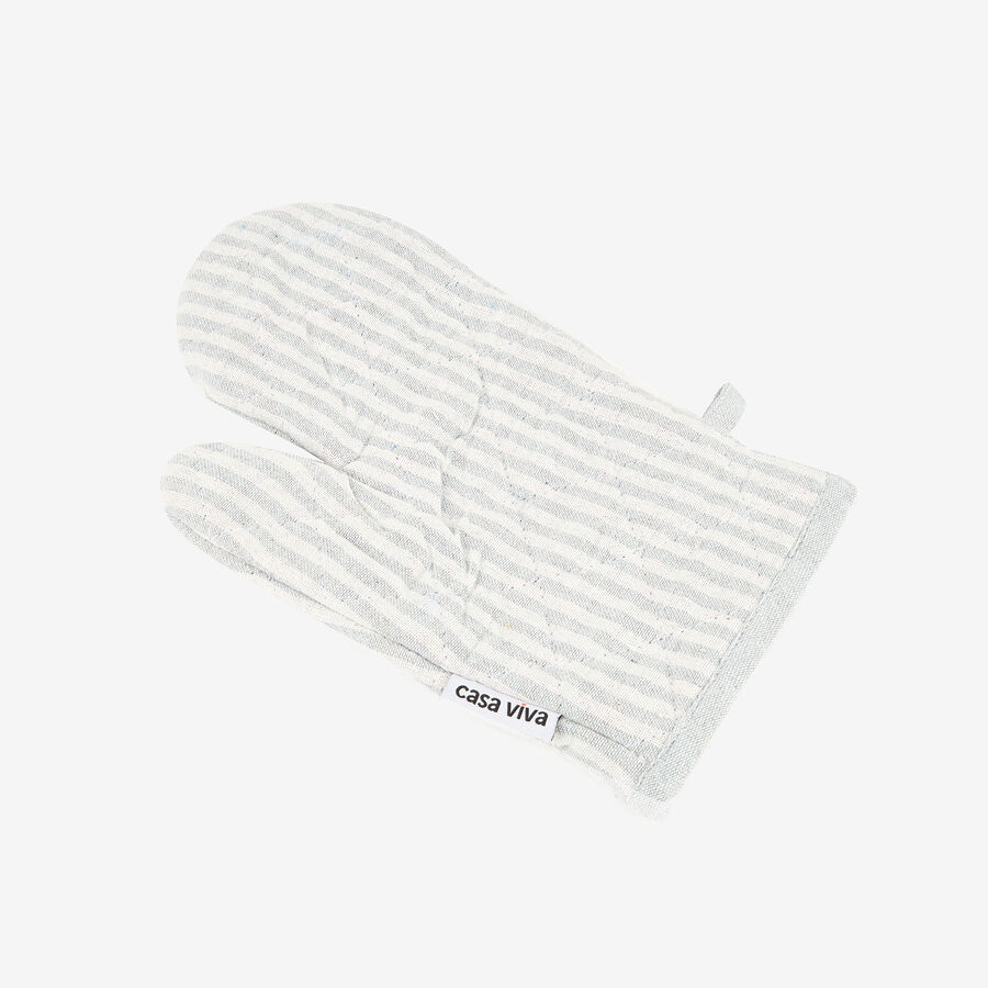 Set de manopla y agarradera de algodón con rayas grises