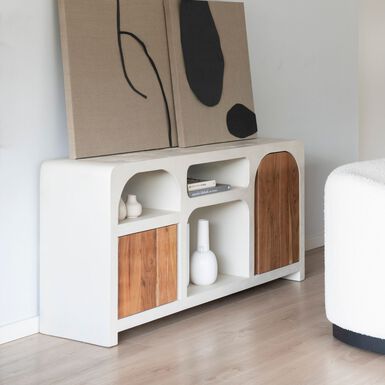 Aparador de madera de acacia y microcemento Kurli 160x40x75cm Clau&Chloe