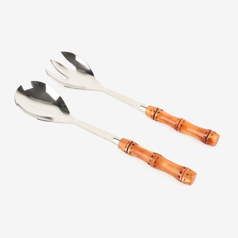 Set de 2 cubiertos para ensalada de acero inoxidable con mango de resina
