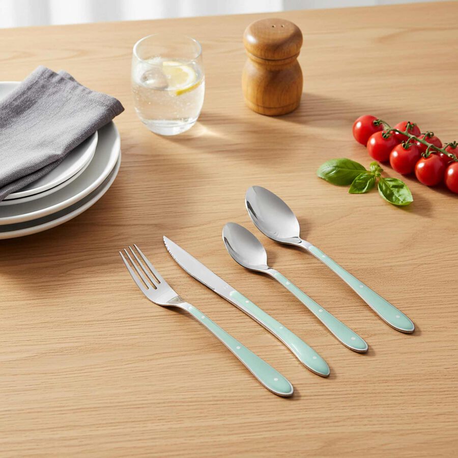 Cuberteria de acero inoxidable con mango verde de 24 piezas Verdant