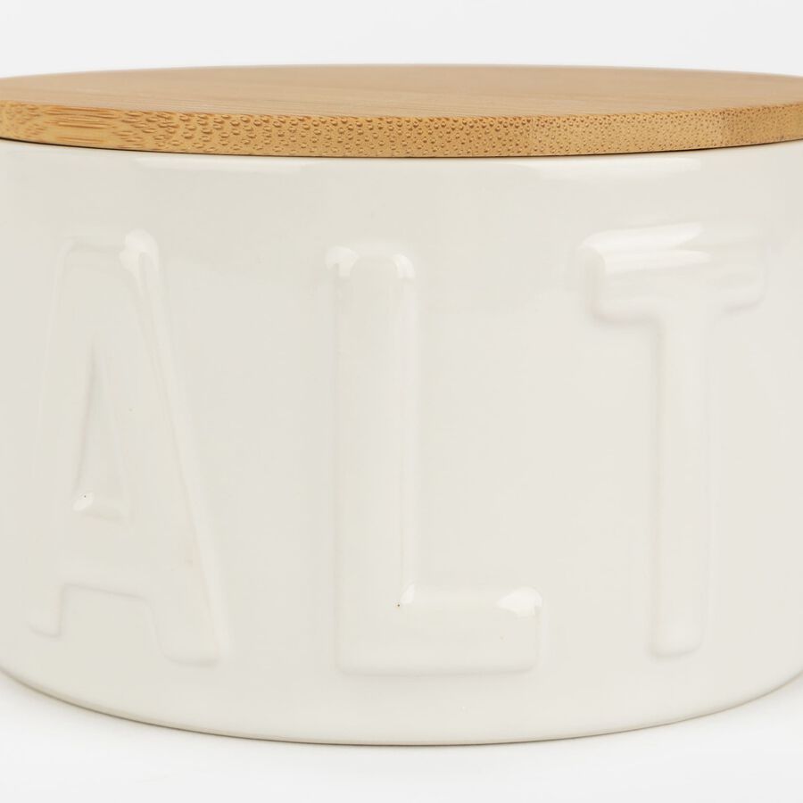 Salero de cerámica y bambú Ø11x7cm