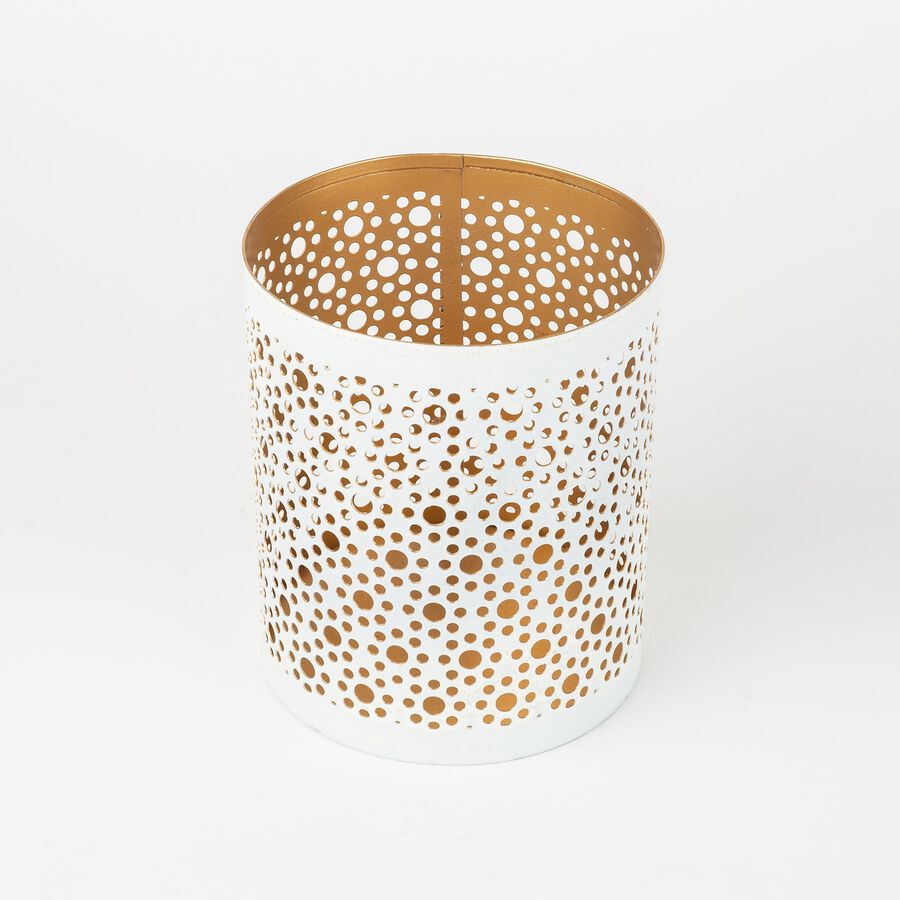 Portavelas de metal blanco y dorado Vitae