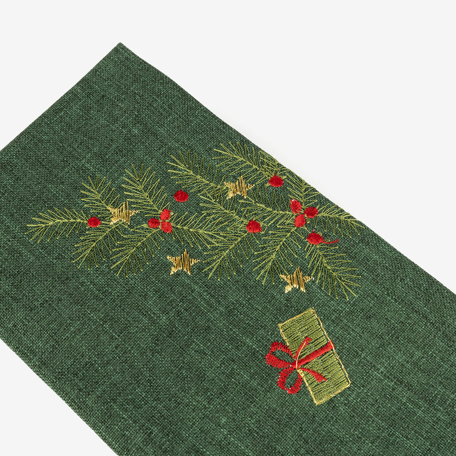 Servilleta verde con bordado Muñeco de nieve 45x45cm