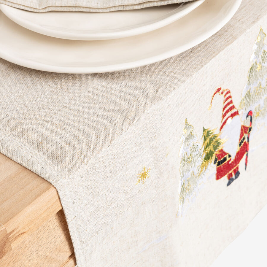 Camino de mesa bordado Gnomo con regalos 40x140cm