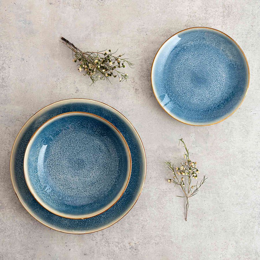 Vajilla de 12 piezas de porcelana azul Aura