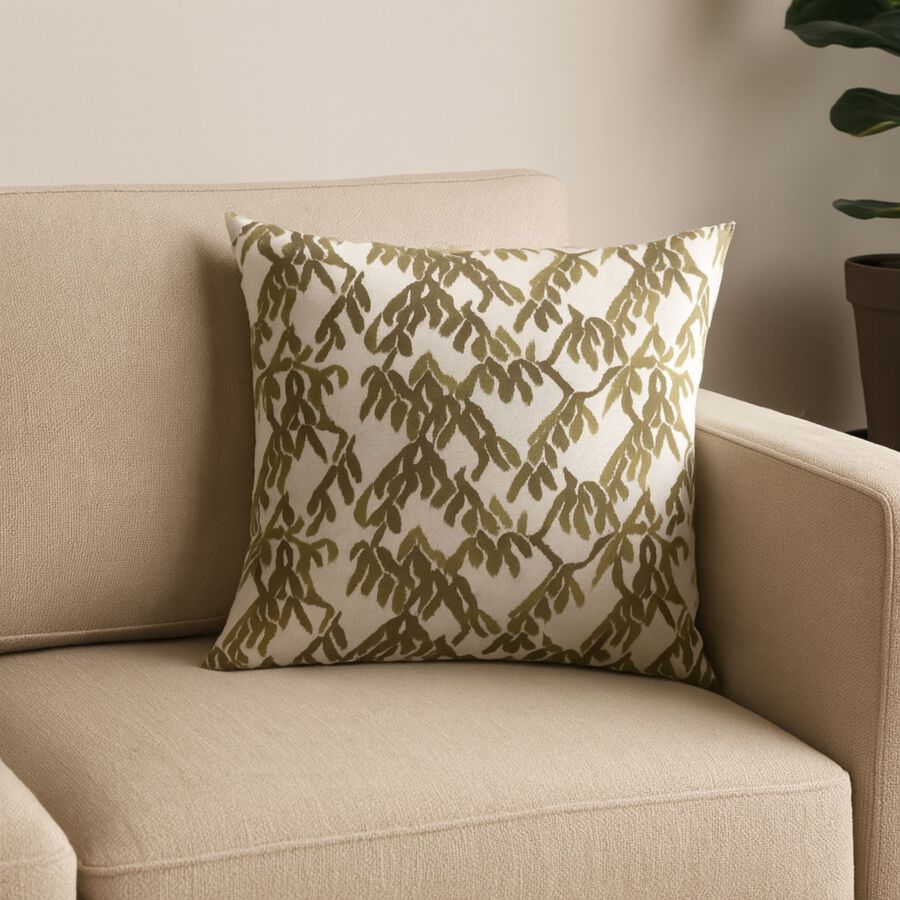 Funda de cojín de algodón verde y blanca cuadrada Nalia 45x45cm