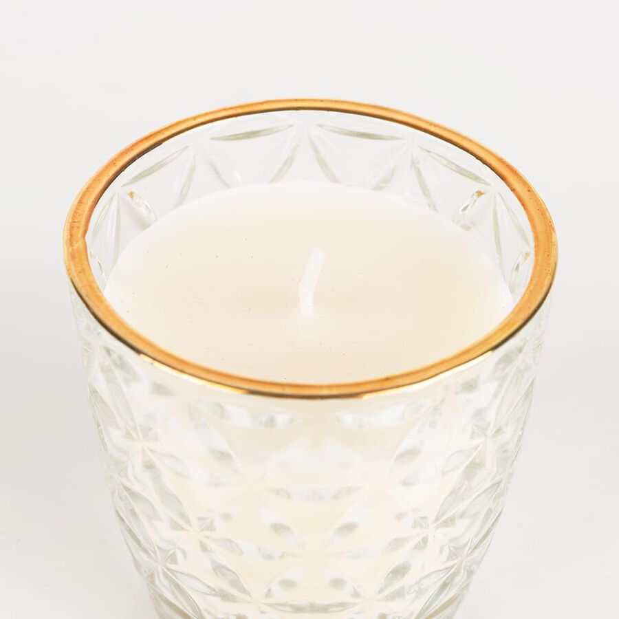 Vela en vaso de cristal transparente oro surtida 7x7cm