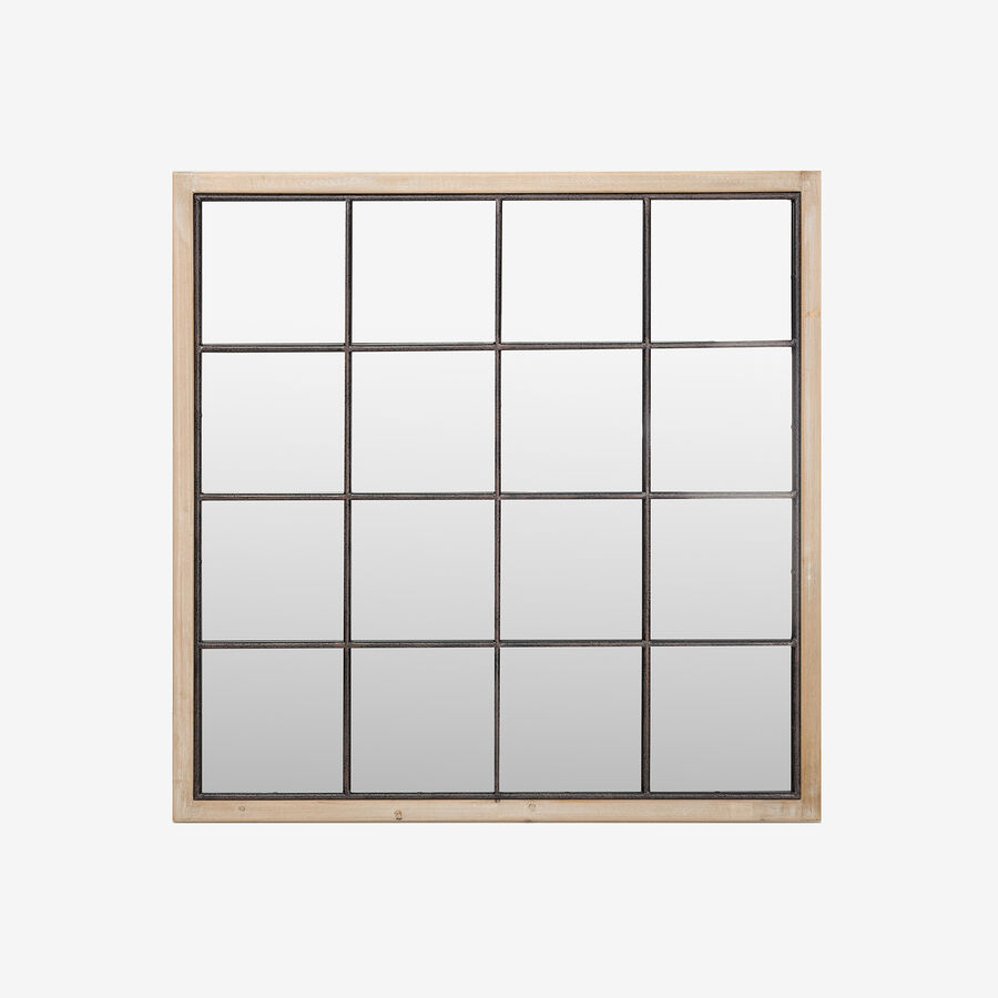 Espejo de pared ventana de metal y madera MDF acabado envejecido No&eacute; 90x90x2cm
