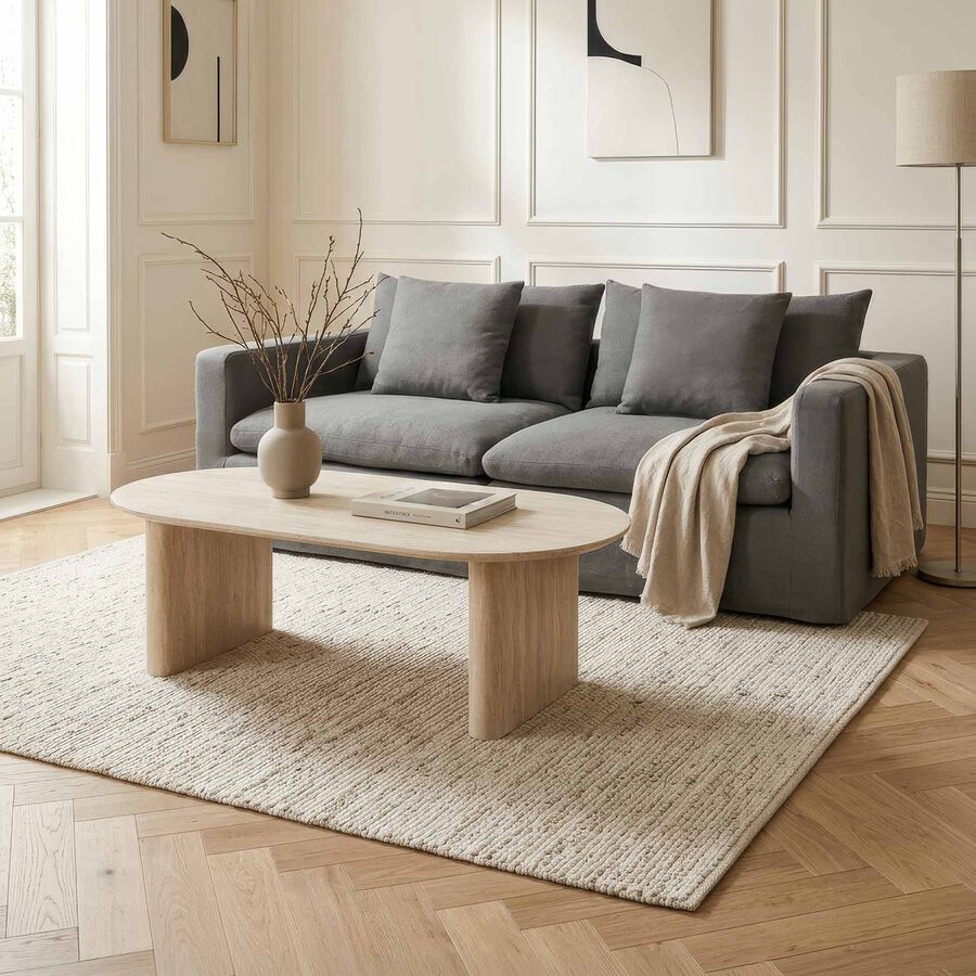 Mesa de centro de madera efecto travertino Elva 120x60x40cm