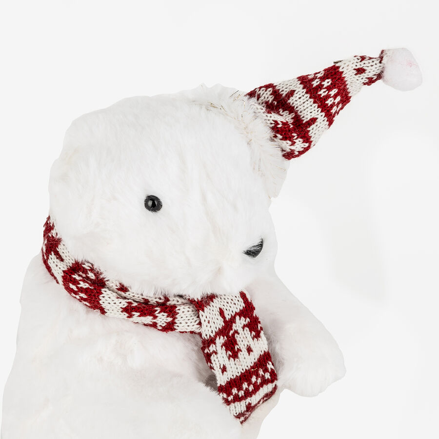 Figura decorativa Oso polar con gorro y bufanda 17x15x31cm