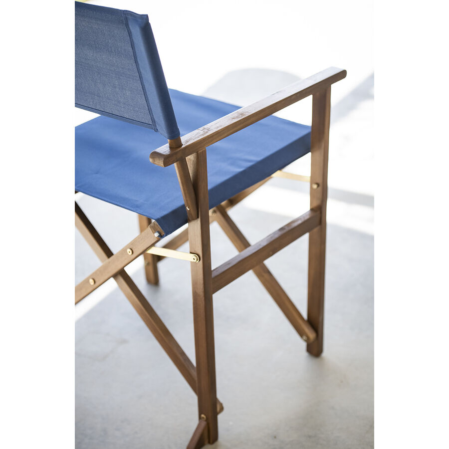 Silla plegable director de jardín azul de madera de acacia 90x56x52 cm
