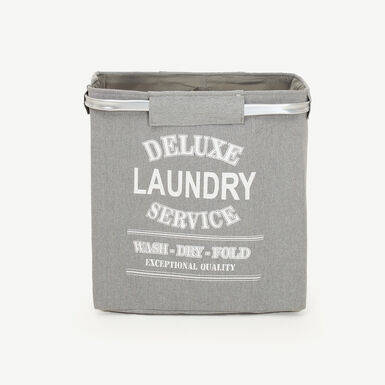 Cesta para ropa rectangular doble de aluminio y tela gris Deluxe 50x30x50cm