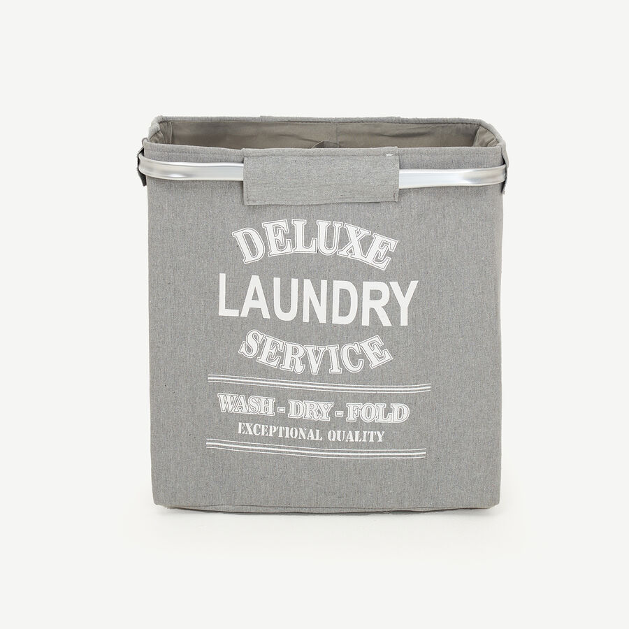 Cesta para ropa rectangular doble de aluminio y tela gris Deluxe 50x30x50cm