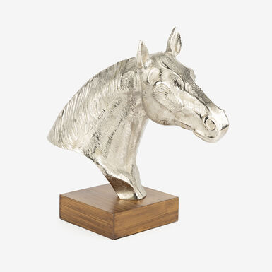Figura decorativa de aluminio plateado Busto Caballo 28,5x33,5cm