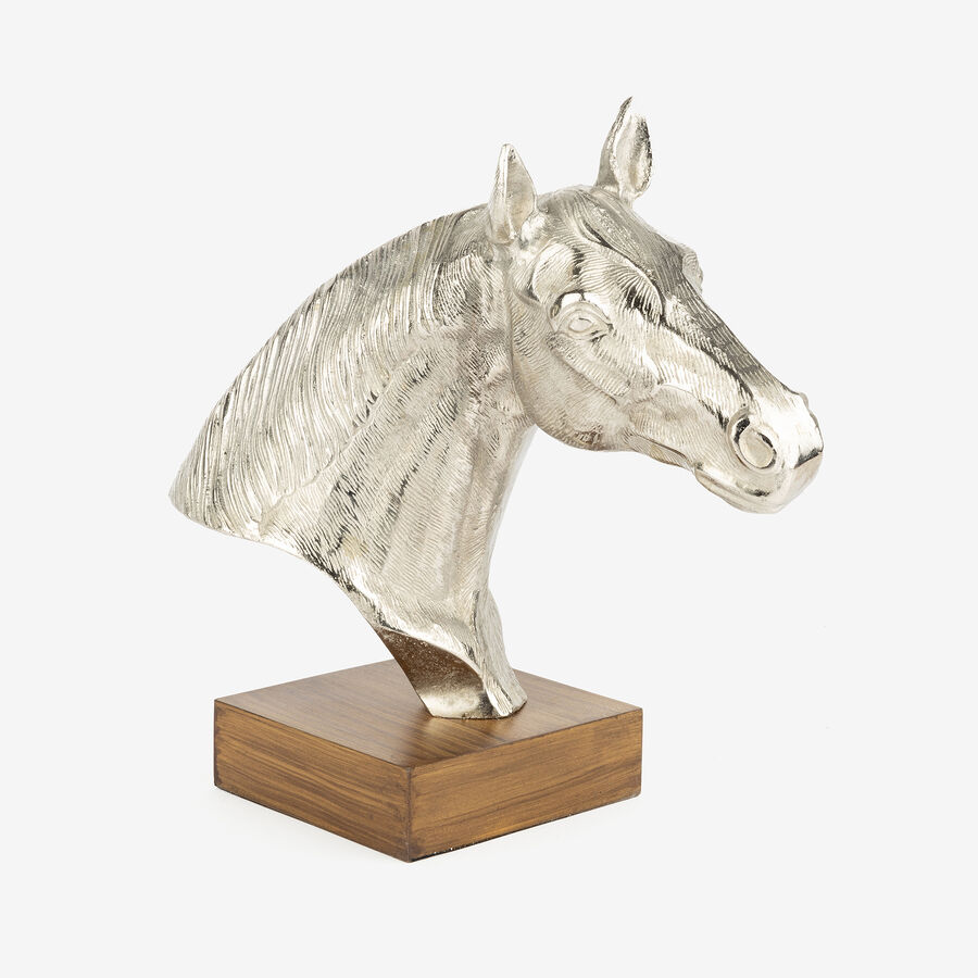 Figura decorativa de aluminio plateado Busto Caballo 28,5x33,5cm
