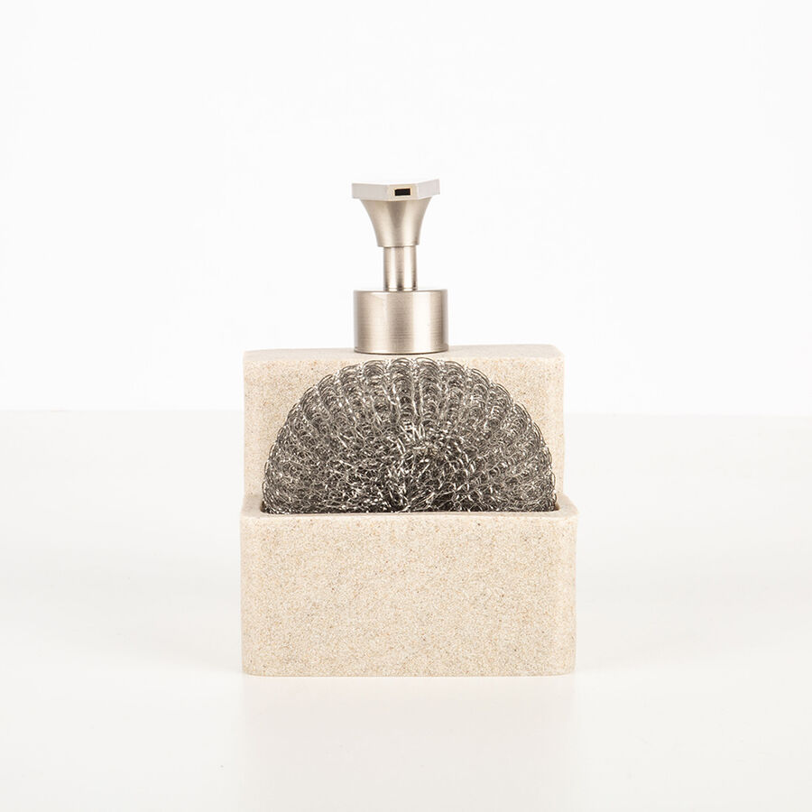 Dispensador de jab&oacute;n de cocina de cer&aacute;mica beige 16x11cm