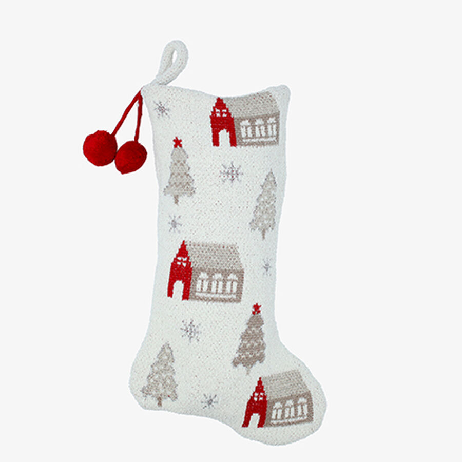 Calcet&iacute;n de Navidad de punto blanco con casitas Wish