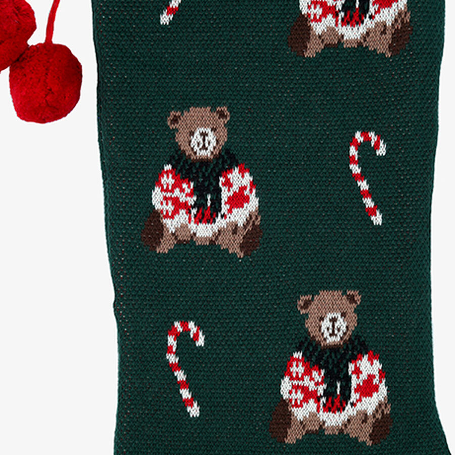 Calcet&iacute;n de Navidad de punto verde con ositos Teddy