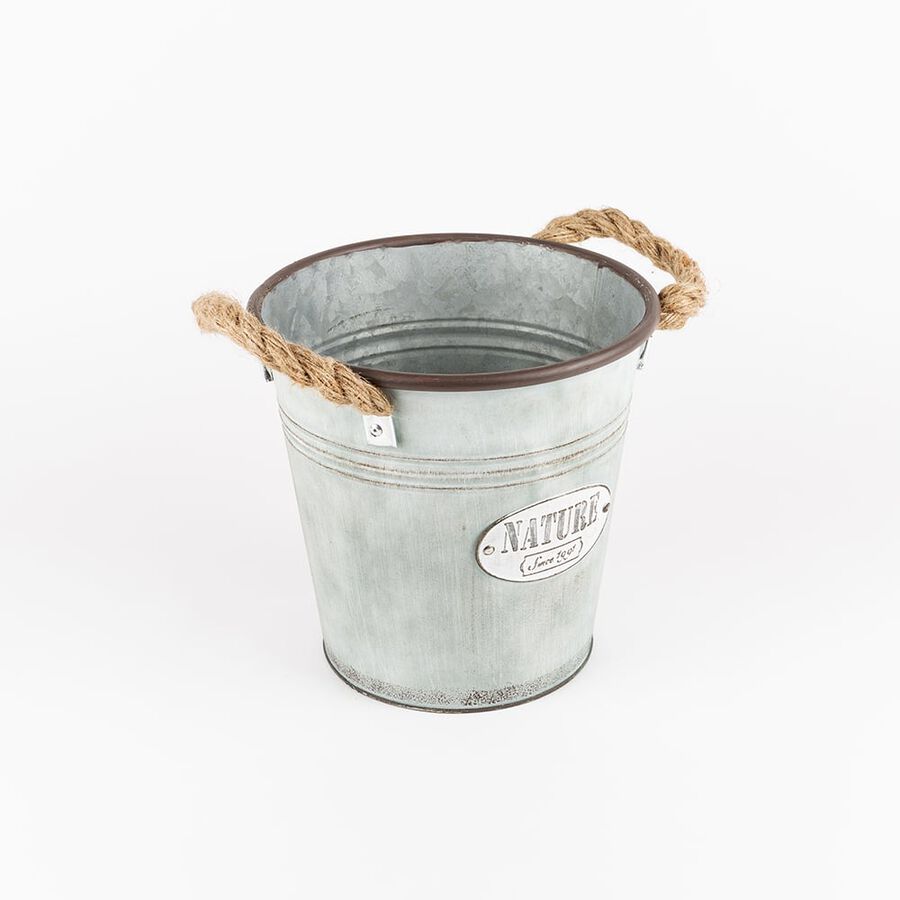 Cubo Zinc con asas de cuerda 22x21cm