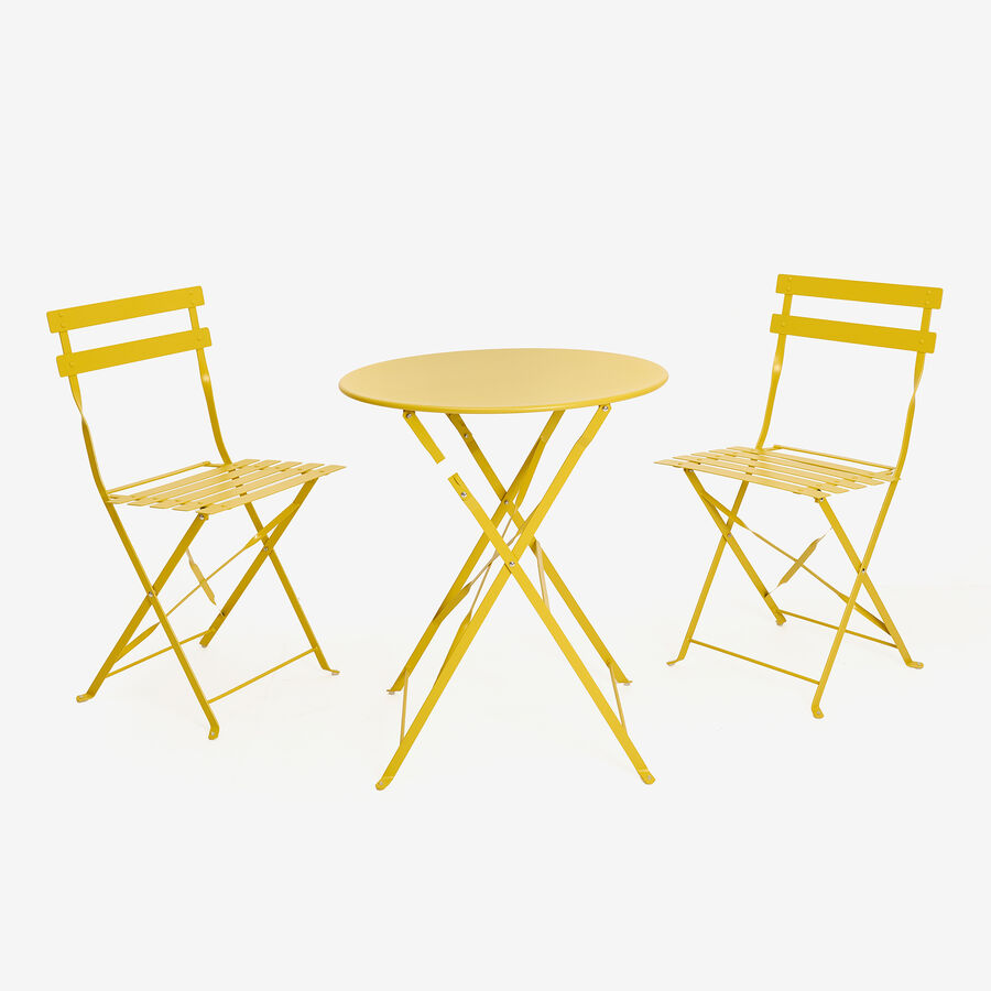 Set de jard&iacute;n plegable de mesa y 2 sillas de metal mostaza Bistro