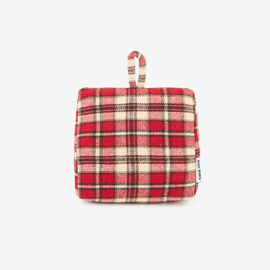 Tope de puerta de algodón cuadros rojos 18x10x17cm