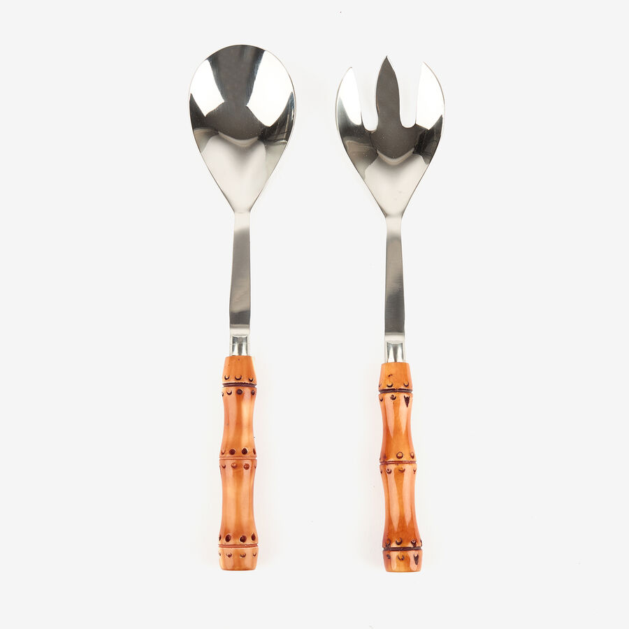 Set de 2 cubiertos para ensalada de acero inoxidable con mango de resina