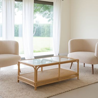 Mesa de centro de ratán y cristal Corvo 110x60x40cm