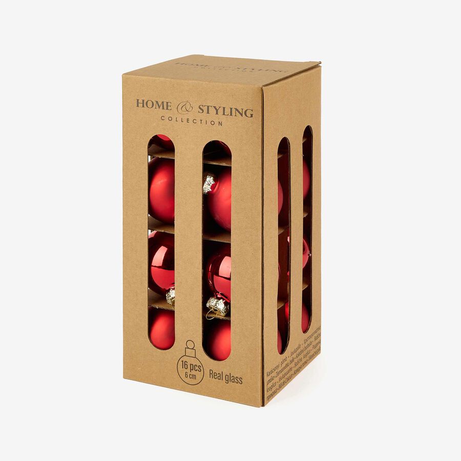 Set de 16 bolas &aacute;rbol rojas surtidas &Oslash;6cm