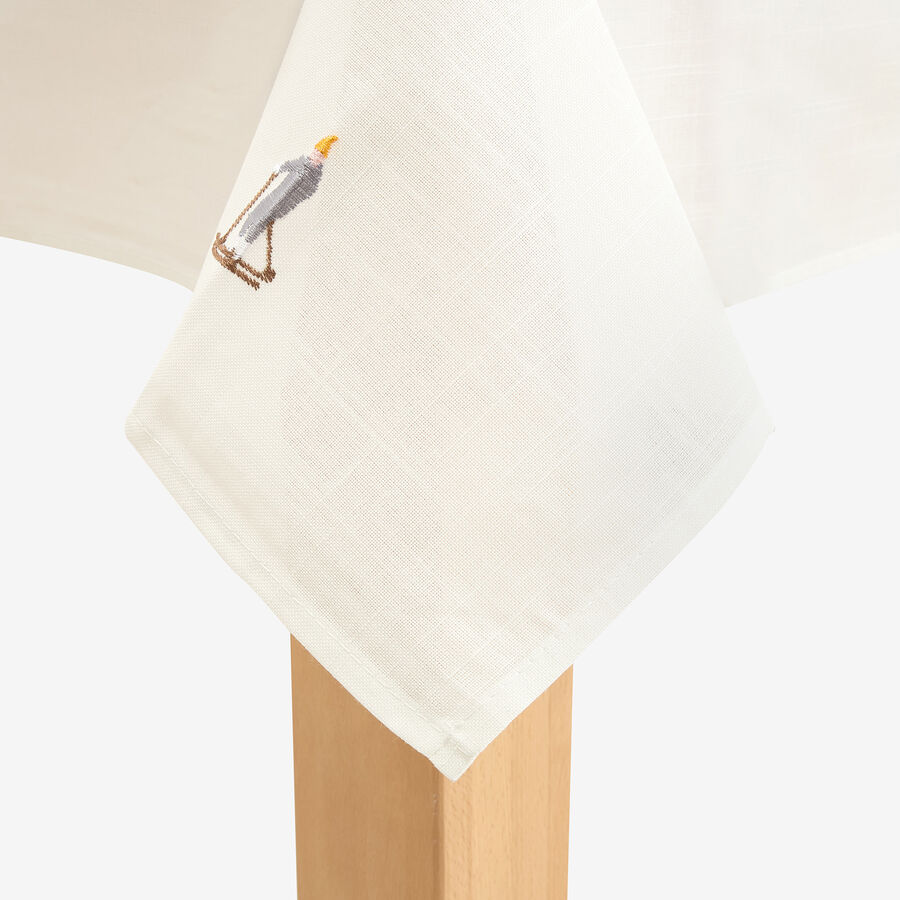 Mantel blanco bordado Esquiadores 150x300cm