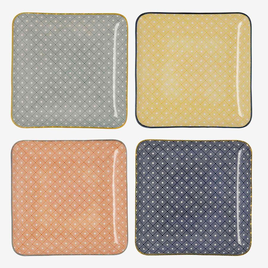 Set de 4 bandejas de porcelana Okinawa 21x21cm
