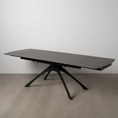 Mesa de comedor extensible de cer&aacute;mica y cristal gris oscuro 180/260x90x76cm