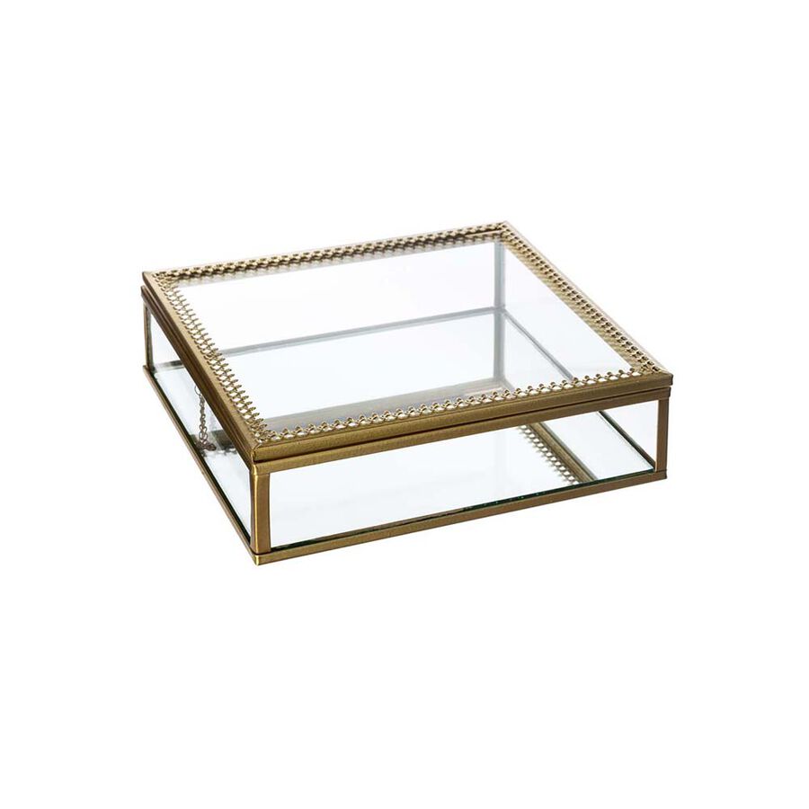 Caja joyero de cristal y metal dorado Aruba 19x18x6cm