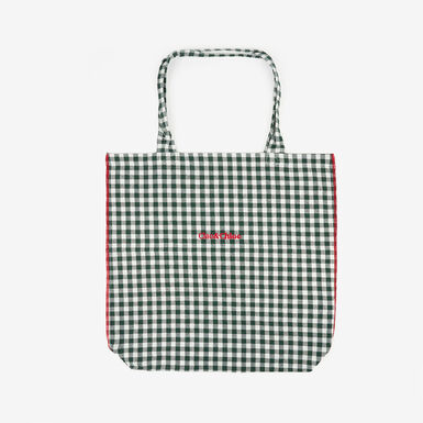 Bolso de algod&oacute;n de cuadros vichy verde Noa 46x44x10cm Clau&Chloe