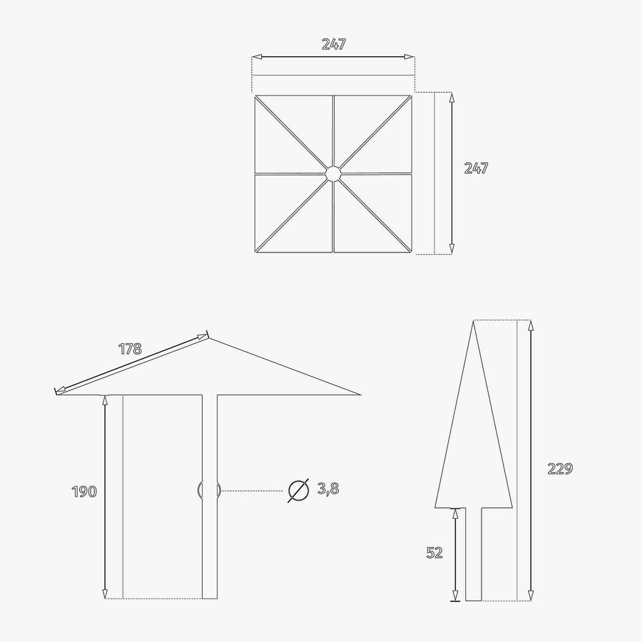 Parasol cuadrado inclinable de acero beige Sorya 242x242x229cm