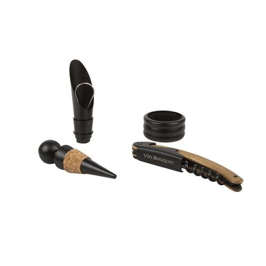 Set de corcho y 4 accesorios de vino